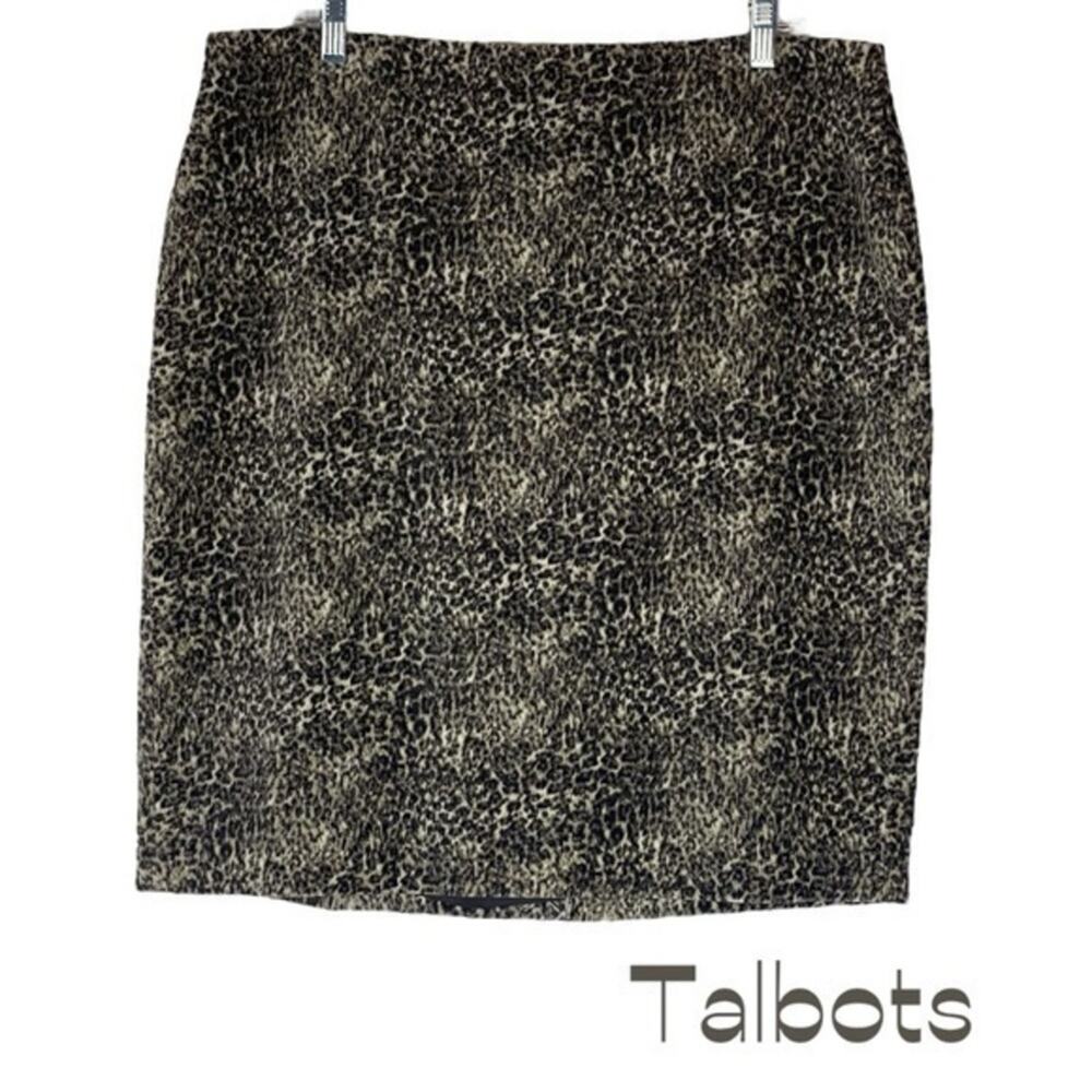 Talbots  Brown Tan Animal Print Velvet Skirt NWT Size 16